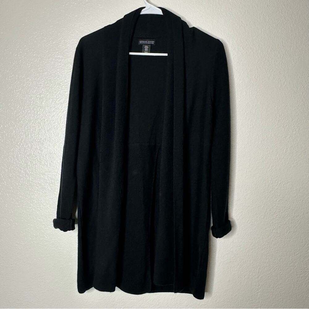 Adrienne Vittadini Extra Fine Merino Wool Black Open Front Cardigan Sweater Med